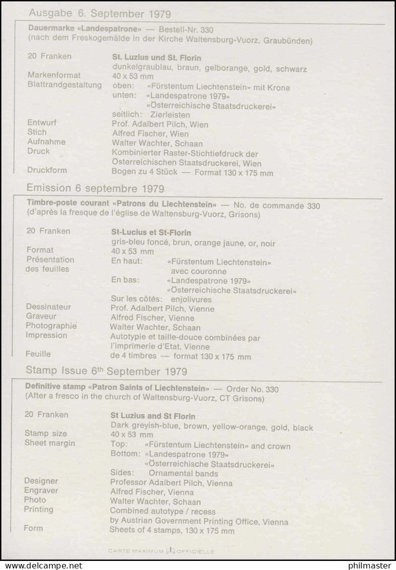 Liechtenstein 734 Heiliger Luzius 20 Franken Maximumkarte MK 10 ESSt VADUZ 1979 - Brieven En Documenten