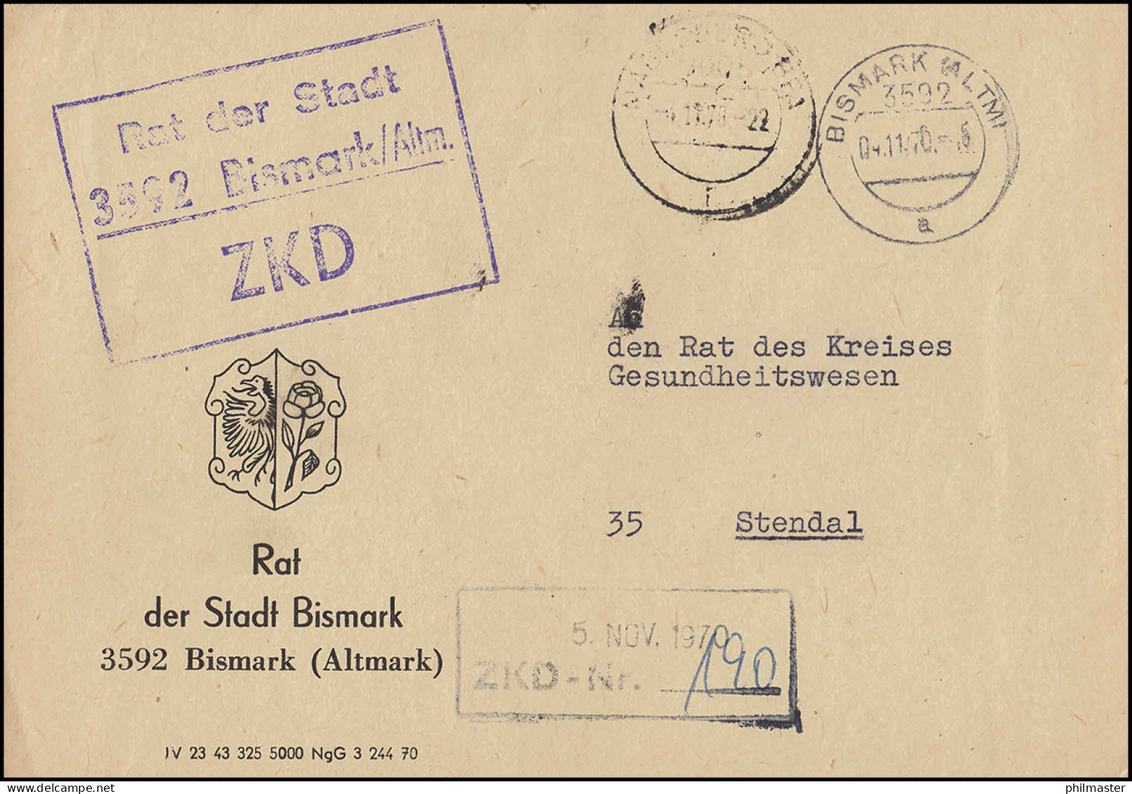 ZKD-Brief Rat Der Stadt BISMARK 4.11.70 An Rat Des Kreises STENDAL 5.11.70 - Other & Unclassified