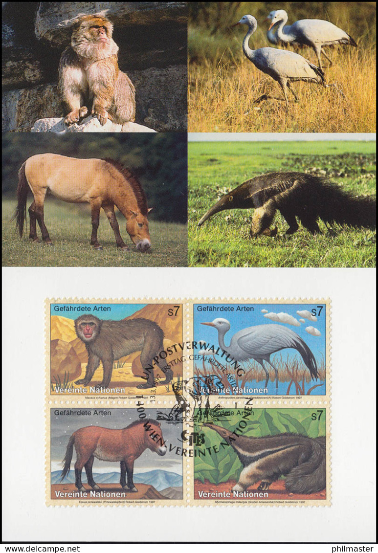 MK 49 Von UNO Wien 222-225 Gefährdete Arten Fauna 1997, Amtliche Maximumkarte - Autres & Non Classés