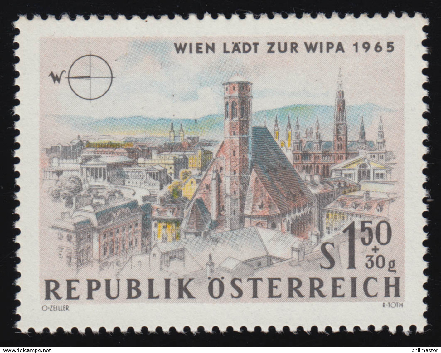 1164 WIPA 1965 Wien, Blick N. W: Minoritenkirch + Rathaus, 1.50 S + 30 G, ** - Ongebruikt