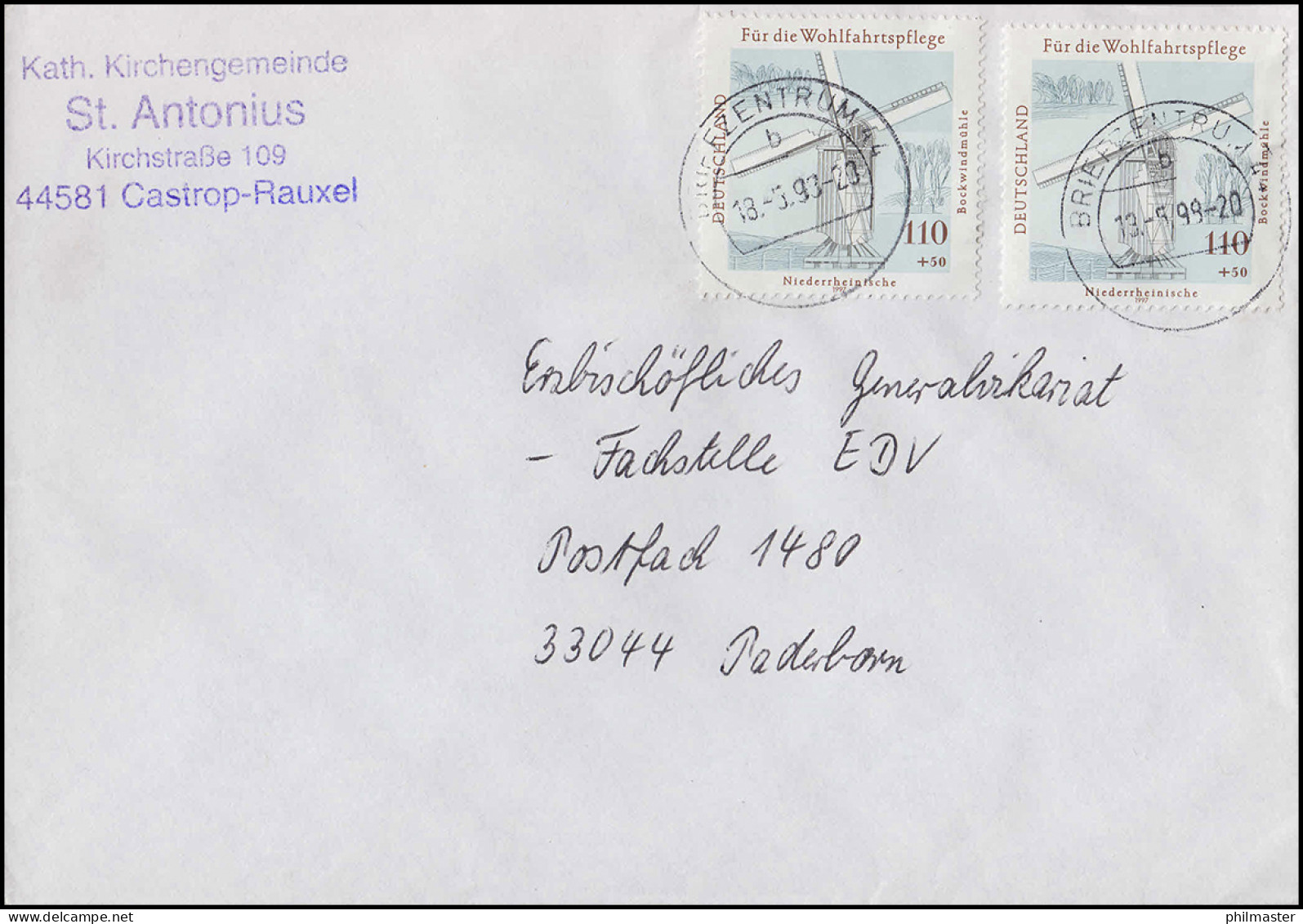 1950 Wofa Niederrheinische Bockwindmühle Bedarfsbrief MeF Brief BZ 44 - 18.5.98 - Other & Unclassified