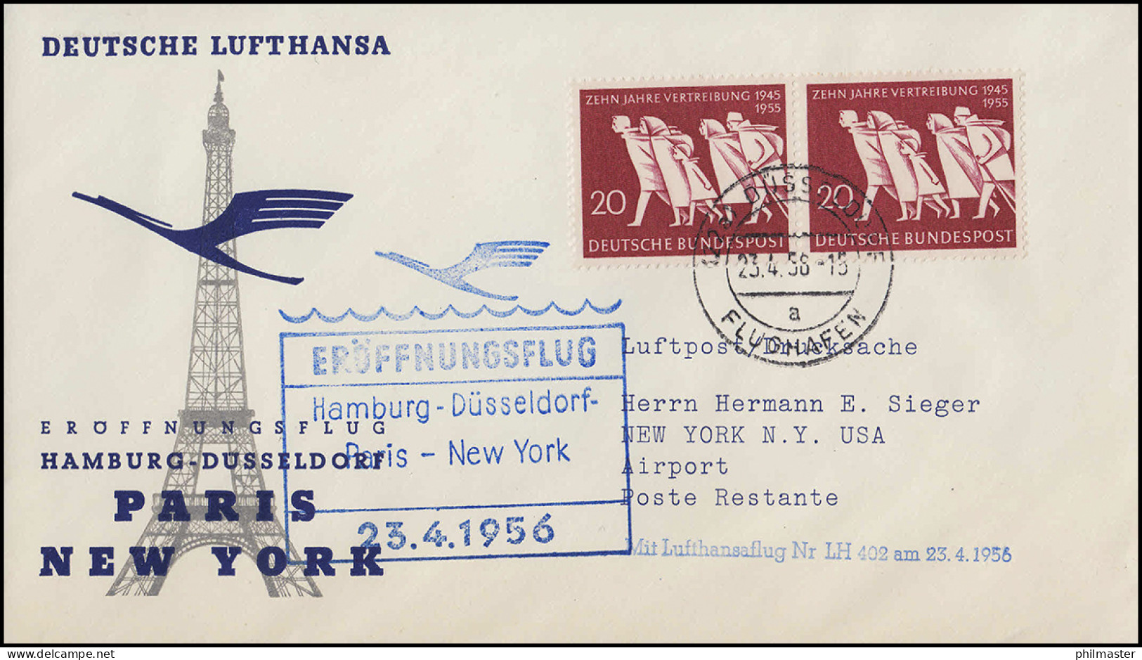 Eröffnungsflug Lufthansa LH 402 New York, Düsseldorf 23.4.1956/ New York 24.4.56 - Primeros Vuelos