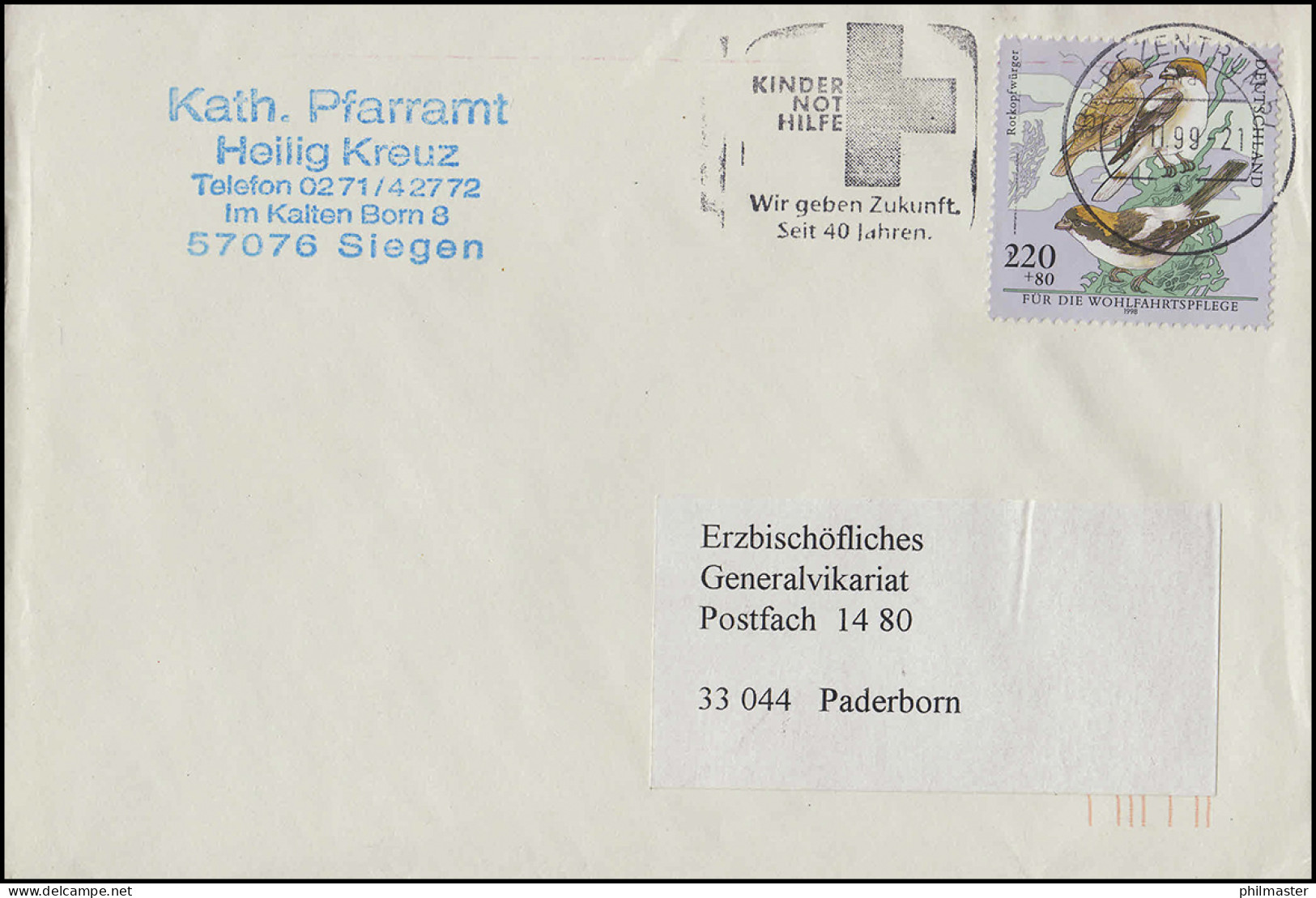 2019 Wofa Vogelarten Rotkopfwürger EF Brief Werbe-O Kinder In Not BZ 57 11.11.99 - Other & Unclassified