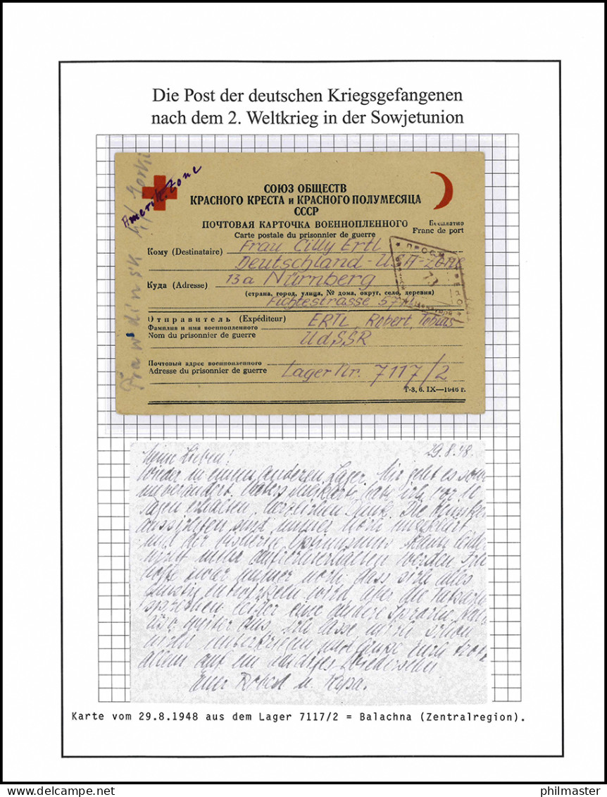 Kriegsgefangenenpost Lager 7117/ 2 Gorki UdSSR Nach Nürnberg, Vom 29.8.1948 - Feldpost 2e Guerre Mondiale