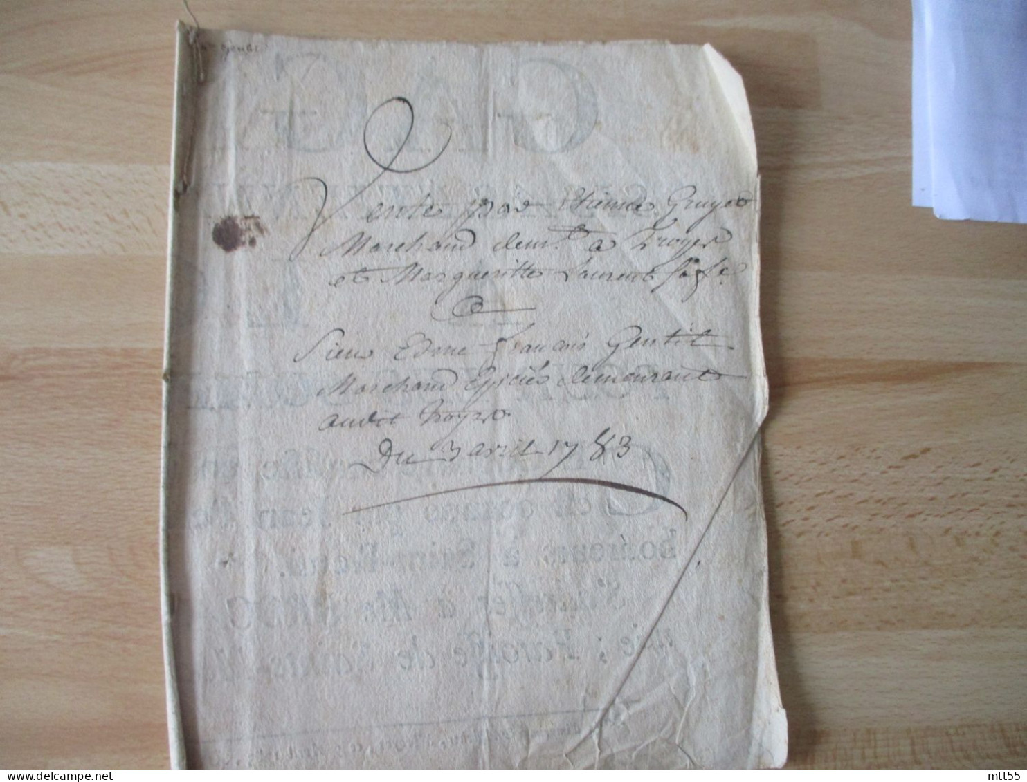 CACHET GENERALITE 1783 MANUSCRIT 1783 VENTE TROYES - Manuscrits