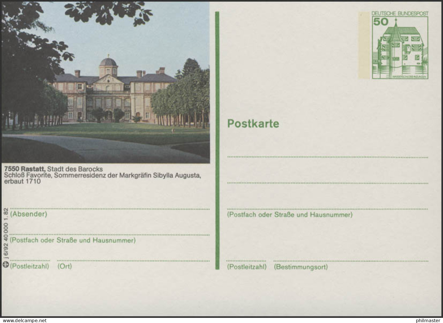 P134-j6/092 7550 Rastatt - Schloß Favorite ** - Cartes Postales Illustrées - Neuves