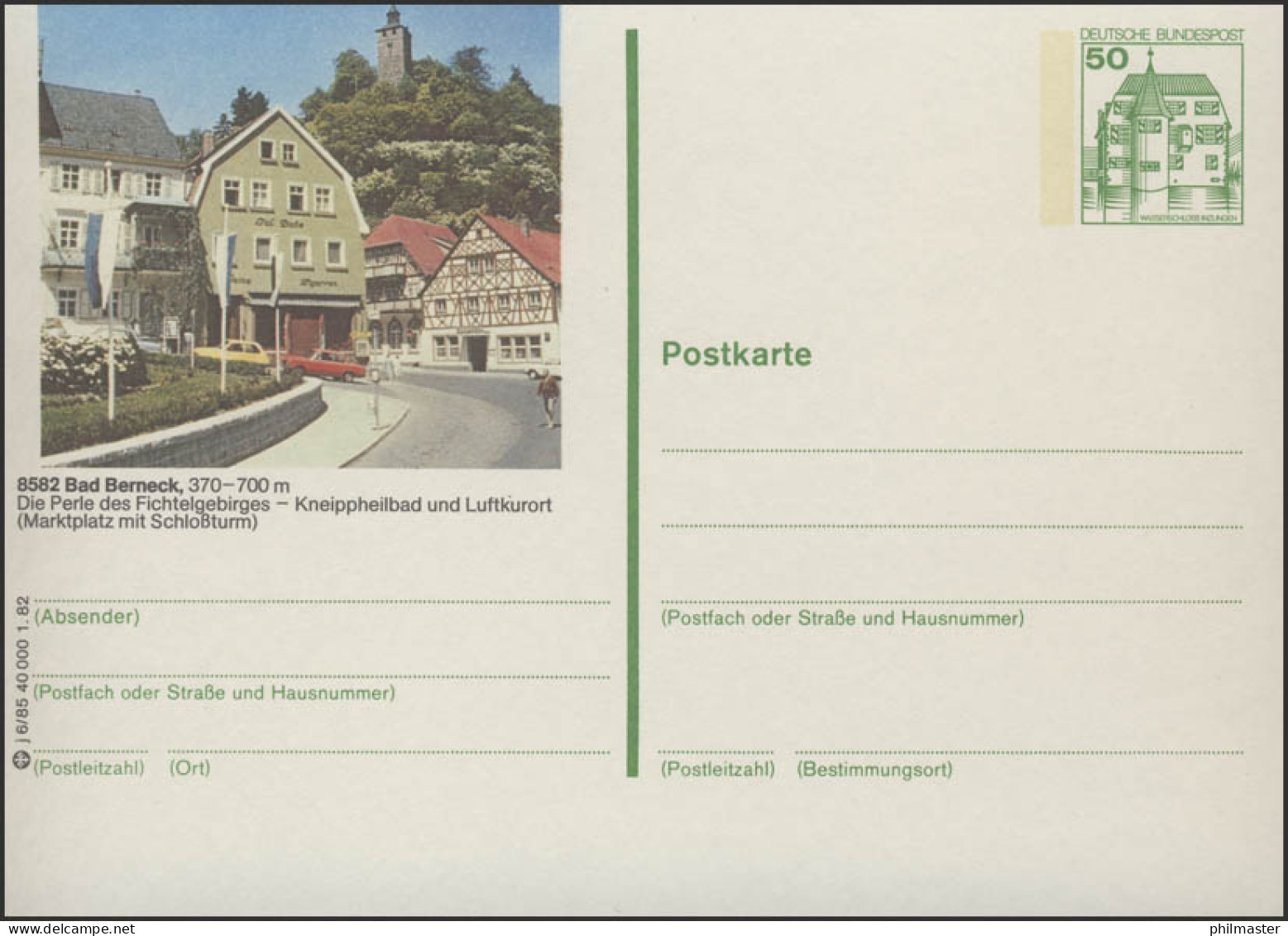 P134-j6/085 8582 Bad Berneck - Marktplatz Schloßturm ** - Cartoline Illustrate - Nuovi