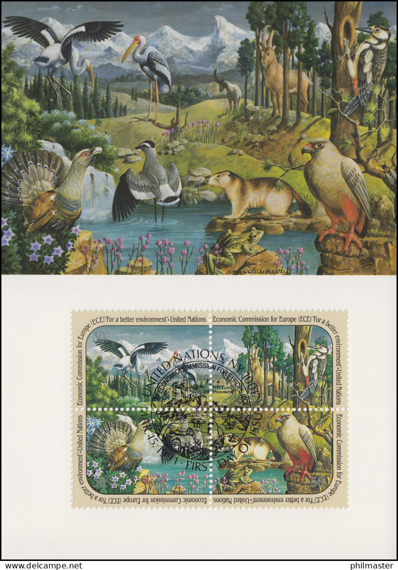 MK 1 Von UNO New York 608-611 Fauna Und Flora 1991, Amtliche Maximumkarte - Otros & Sin Clasificación