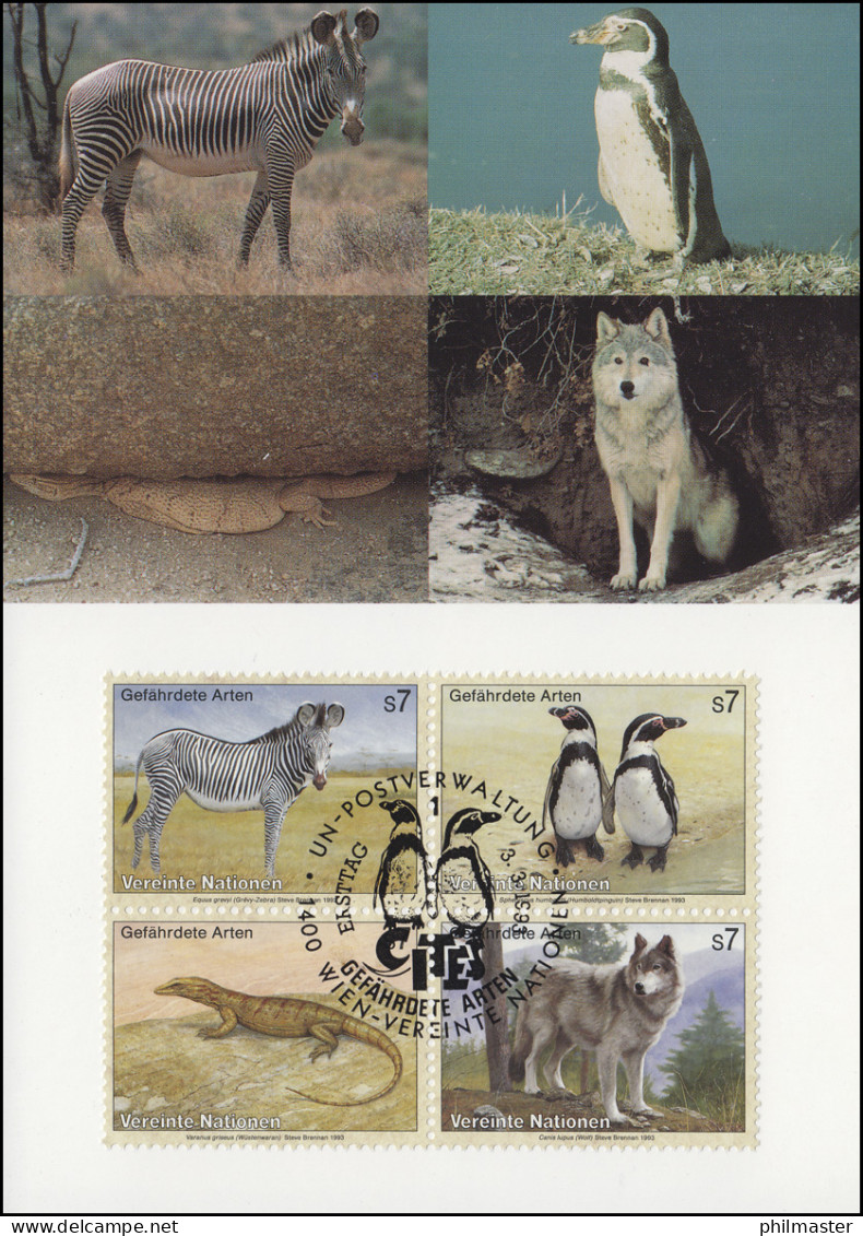 MK 18 Von UNO Wien 143-146 Gefährdete Arten Fauna 1993, Amtliche Maximumkarte - Autres & Non Classés