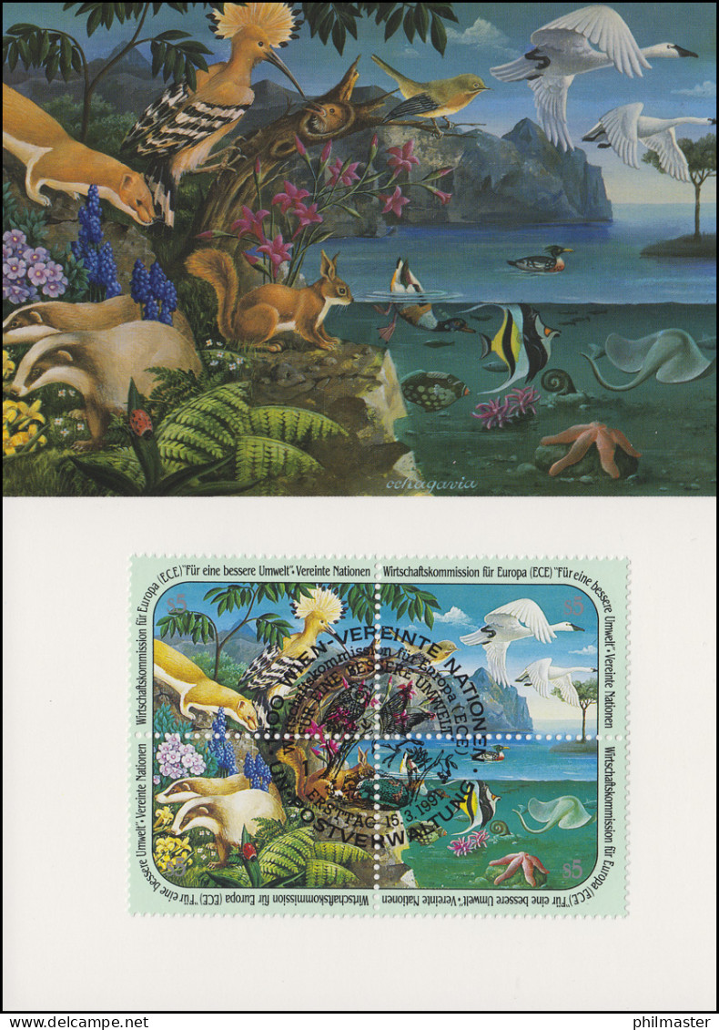 MK 3 Von UNO Wien 110-113 Fauna Und Flora 1991, Amtliche Maximumkarte - Otros & Sin Clasificación