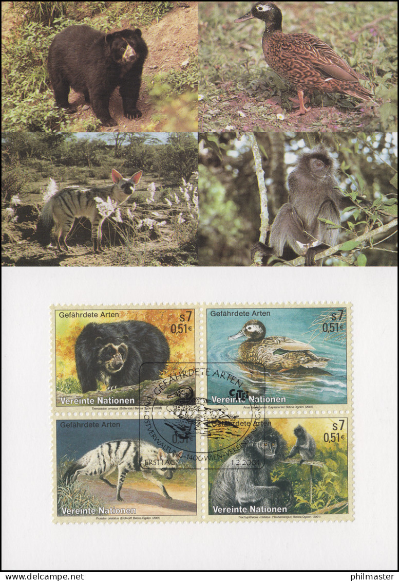 MK 67 Von UNO Wien 327-330 Gefährdete Arten Fauna 2001, Amtliche Maximumkarte - Andere & Zonder Classificatie