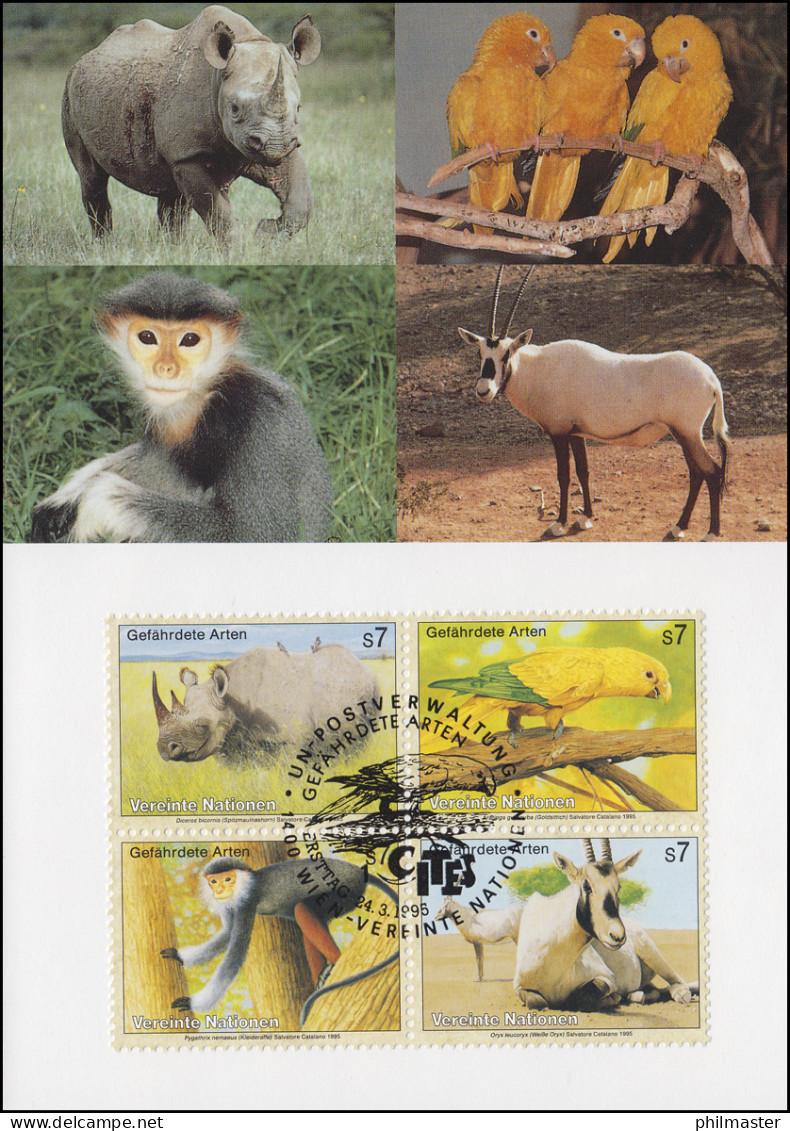 MK 31 Von UNO Wien 180-183 Gefährdete Arten Fauna 1995, Amtliche Maximumkarte - Altri & Non Classificati