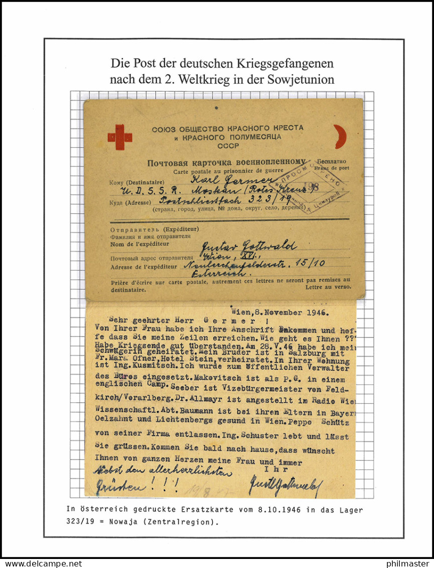 Kriegsgefangenenpost Antwortkarte Ins Lager 323/19 Tula UdSSR, Wien 8.11.46 - Feldpost 2. Weltkrieg
