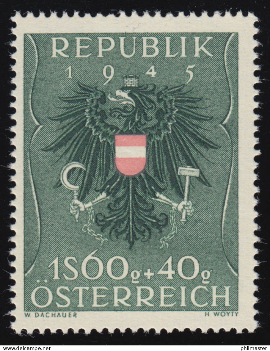 940 Kriegsgefangenenfürsorge, Bundeswappen (1945), 1,60 S + 40 G, Postfrisch ** - Unused Stamps