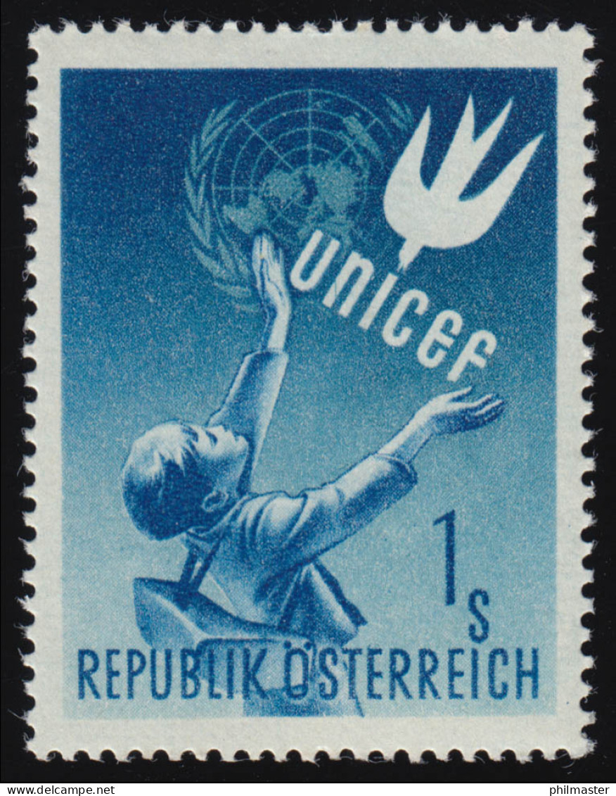 933 Kinderhilfswerk UNICEF , Schulkind, Friedenstaube UNO Emblem, 1 S, ** - Ungebraucht