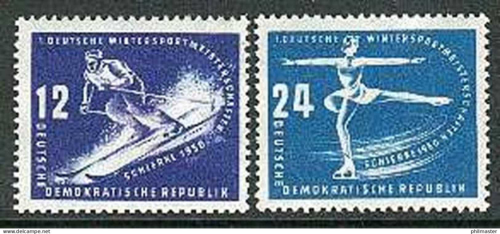 246-247 Wintersport 1950 - Abfahrtslauf Und Eiskunstlauf, Satz ** Postfrisch - Neufs