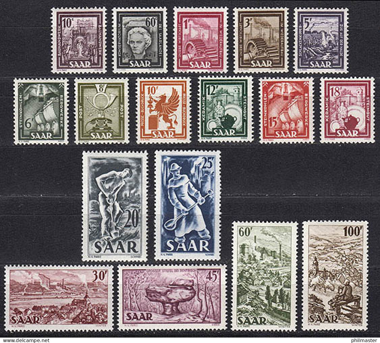 272-288 Freimarken Saar (IV) 1949/1951 - Satz Postfrisch Komplett ** - Unused Stamps