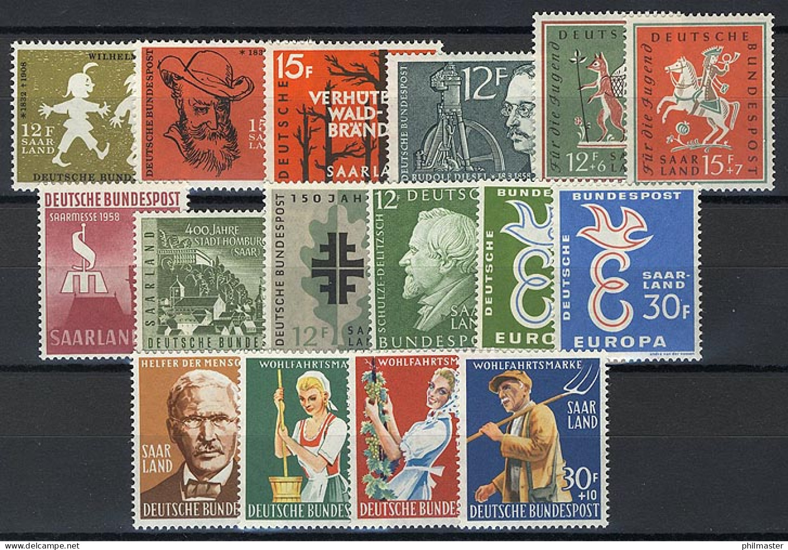 429-444 Saarland - Jahrgang 1958 (16 Marken) Komplett Postfrisch ** - Neufs