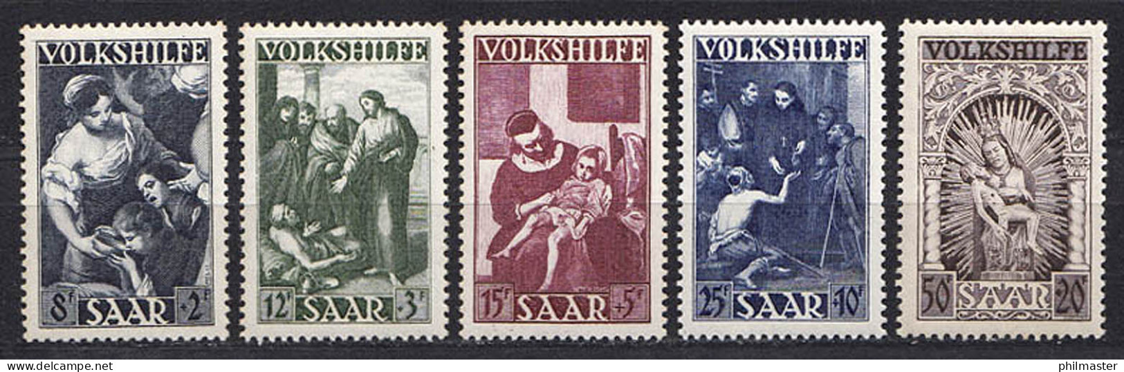 267-271 Volkshilfe 1949, 5 Werte Komplett, Satz ** - Ungebraucht