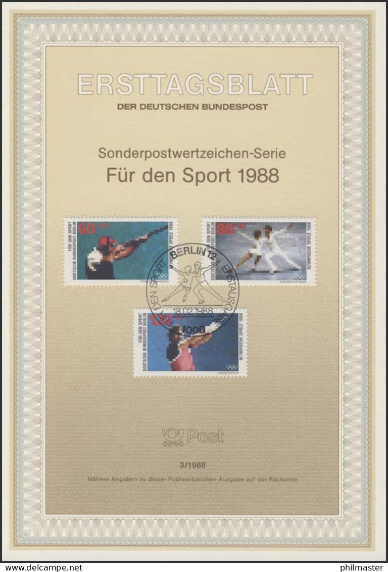 ETB 03/1988 Sport, Olympia, Tontaubenschießen, Eiskunstlauf, Hammerwerfen - 1° Giorno – FDC (foglietti)