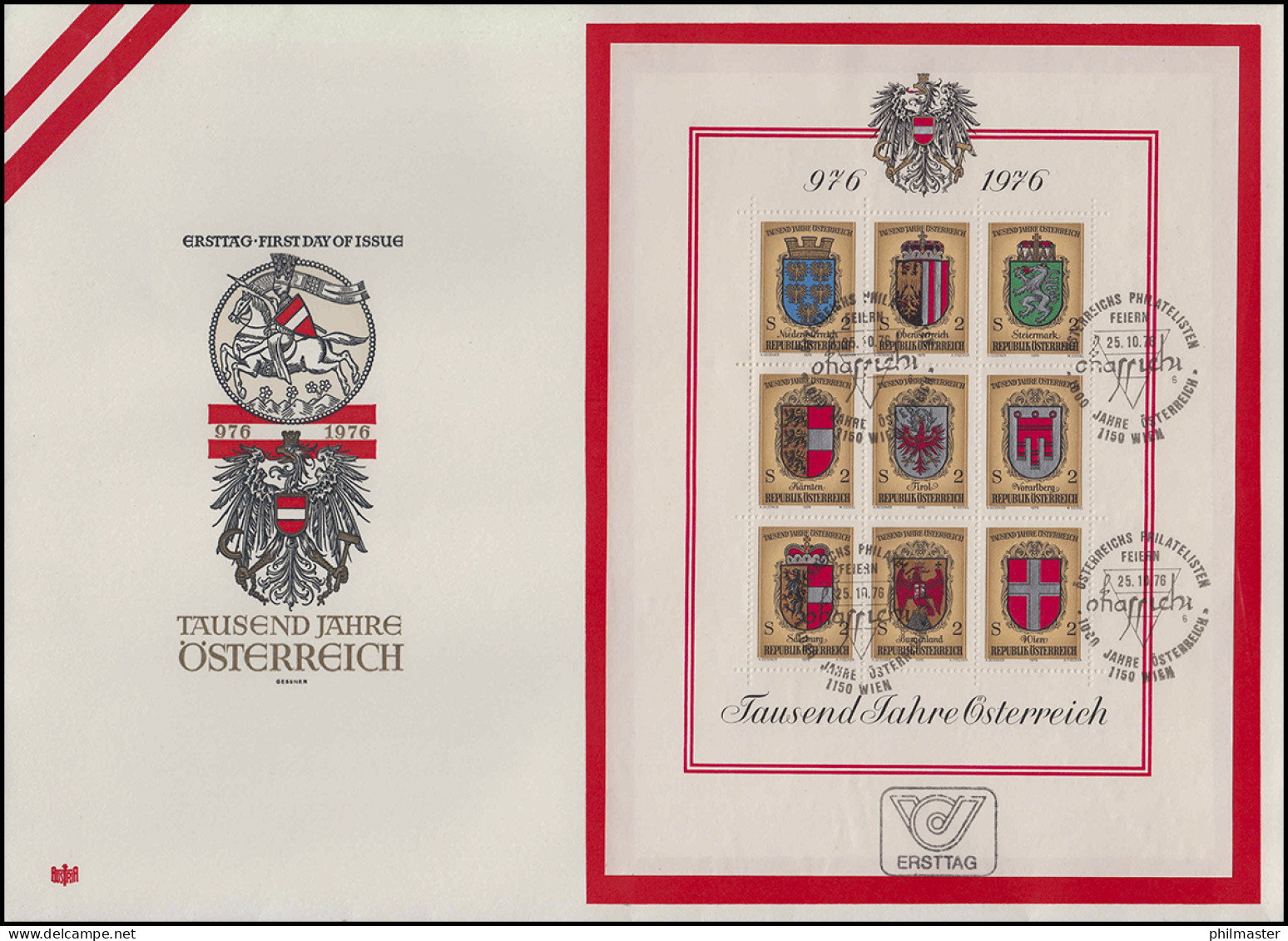 Block 4 1000 Jahre Österreich - Wappen Auf Schmuck-FDC ESSt Wien 1976 - Storia Postale