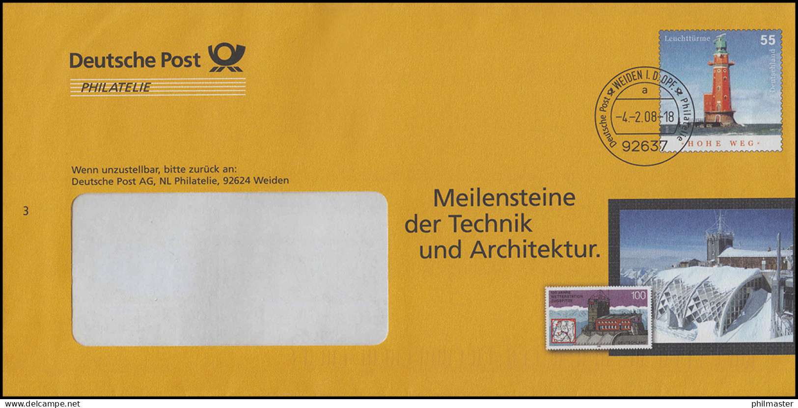 Plusbrief F 286 Leuchtturm Hoher Weg: Technik Und Architektur, WEIDEN 4.2.08 - Umschläge - Ungebraucht