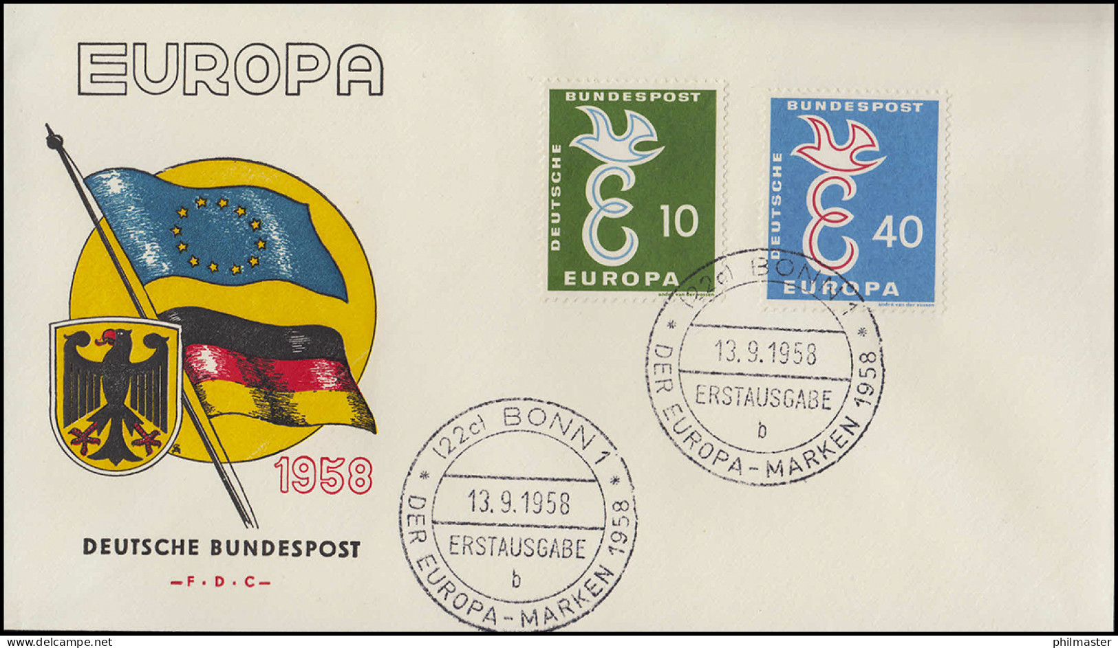 295-296 CEPT Europa-Marken 1958 Als Satz Auf Schmuck-FDC ESSt Bonn B 13.9.1958 - Briefe U. Dokumente