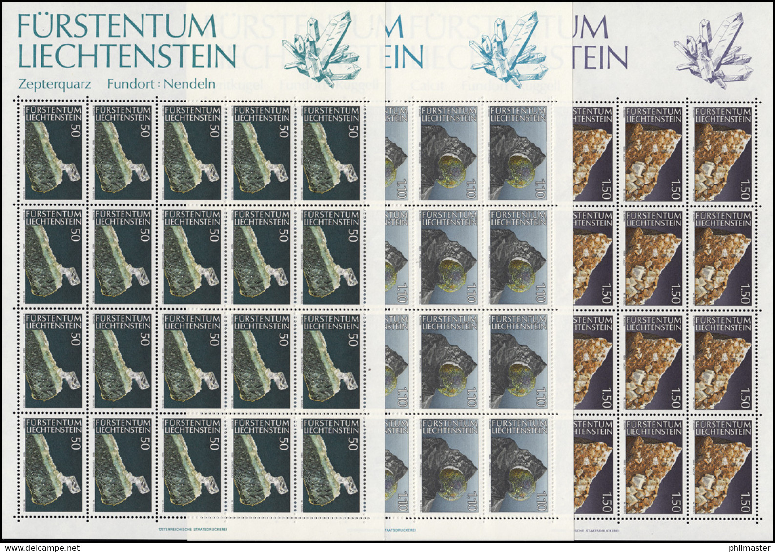 981-983 Mineralien - Zepterquarz, Pyritkugel, Calcit, Kleinbogen-Satz **  - Unused Stamps
