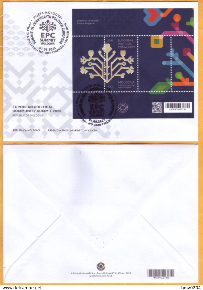 2023  Moldova  FDC  „The Summit Of The European Political Community”   Block - Europese Gedachte