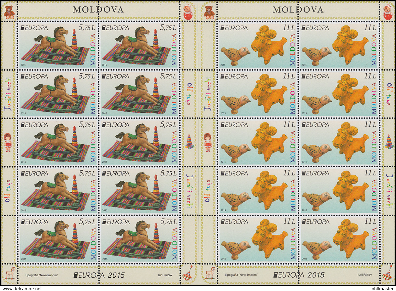 2015 Moldawien 904-905 Historisches Spielzeug, Kleinbogen-Satz ** Postfrisch - Altri & Non Classificati