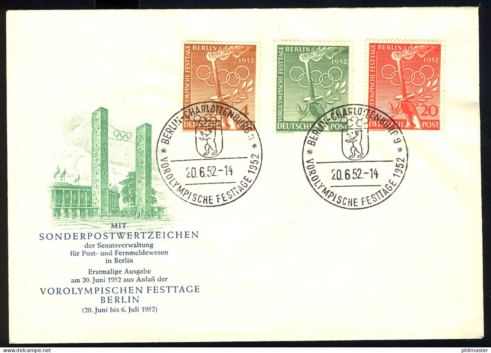 88-90 Vorolympische Festtage 1952, 3 Werte - Satz - Amtlicher FDC - Autres & Non Classés
