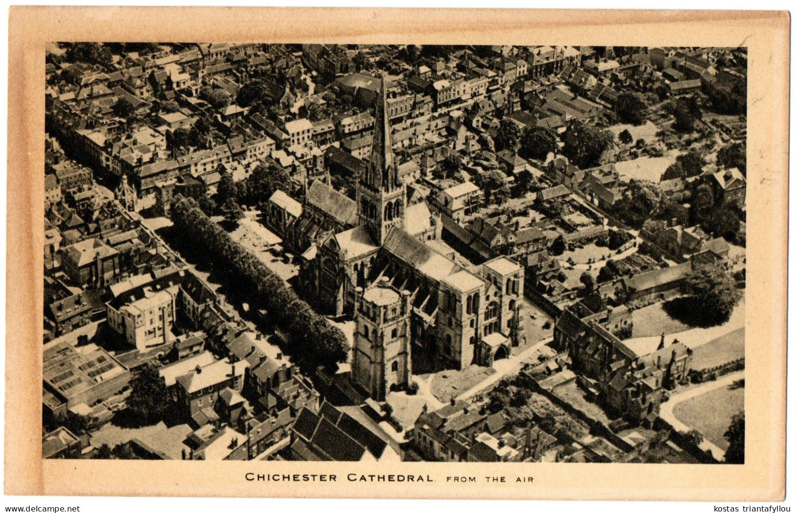 1.10.16 ENGLAND, CHICHESTER CATHEDRAL, PANORAMIC VIEW, POSTCARD (BOTTOM LEFT CORNER FOLD) - Chichester