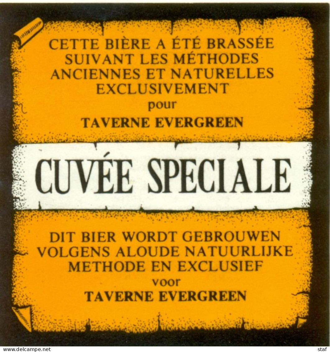 Oud Etiket Bier Cuvée Spéciale Gebrouwd Voor Taverne Evergreen - Brouwerij / Brasserie Van Der Linden Te Halle - Bière