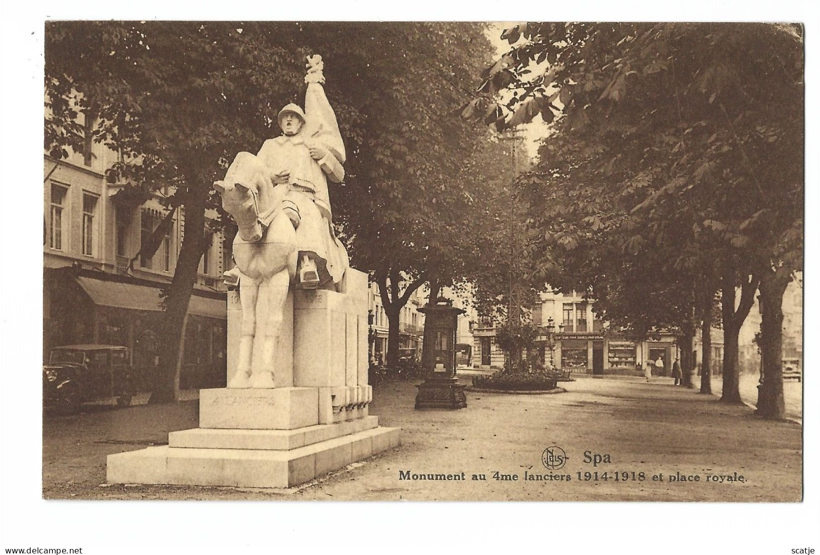 Spa.    Monument Au 4me Lanciers   1914 - 1918   Et Place Royale.   /   1933   Naar   Edeghem - Kriegerdenkmal