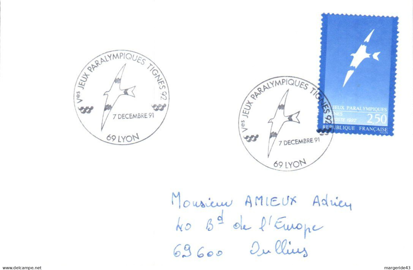 JEUX PARALYMPIQUES TIGNES 1991 - Commemorative Postmarks