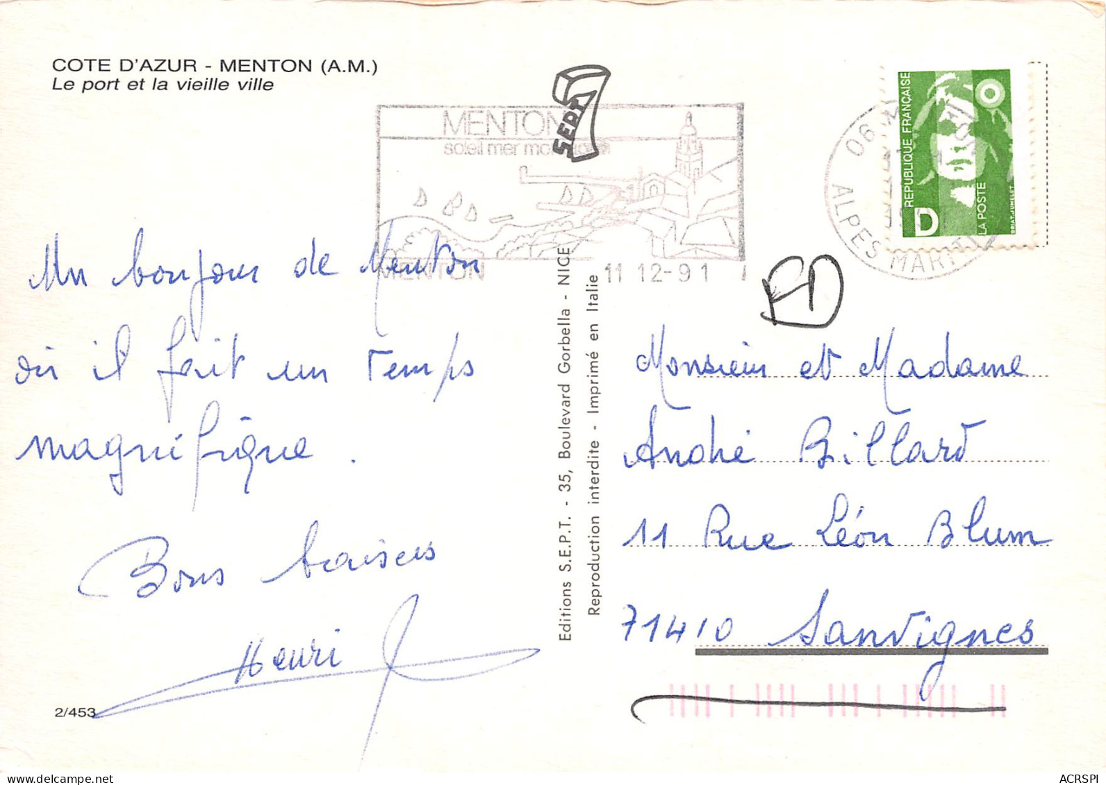 MENTON Le Port  12 (scan Recto Verso)ME2692TER - Menton
