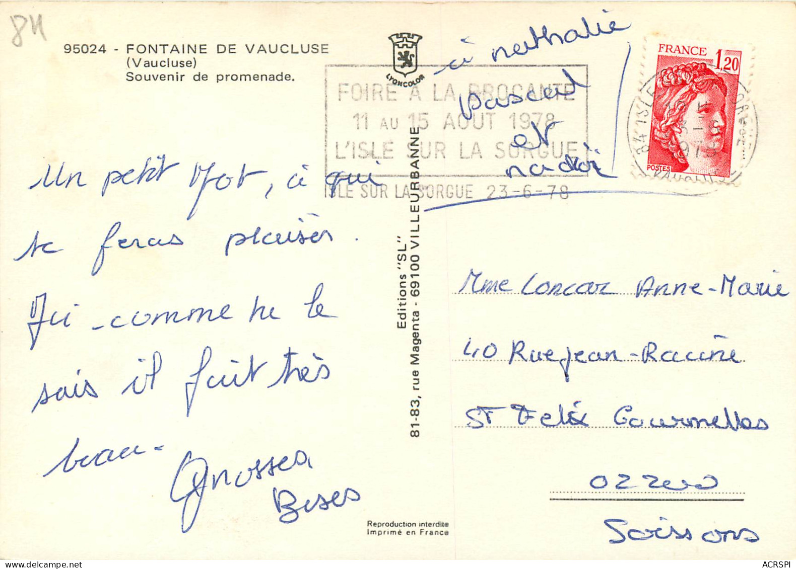 FONTAINE DE VAUCLUSE Souvenir De Promenade 20 (scan Recto Verso)ME2698 - Other & Unclassified