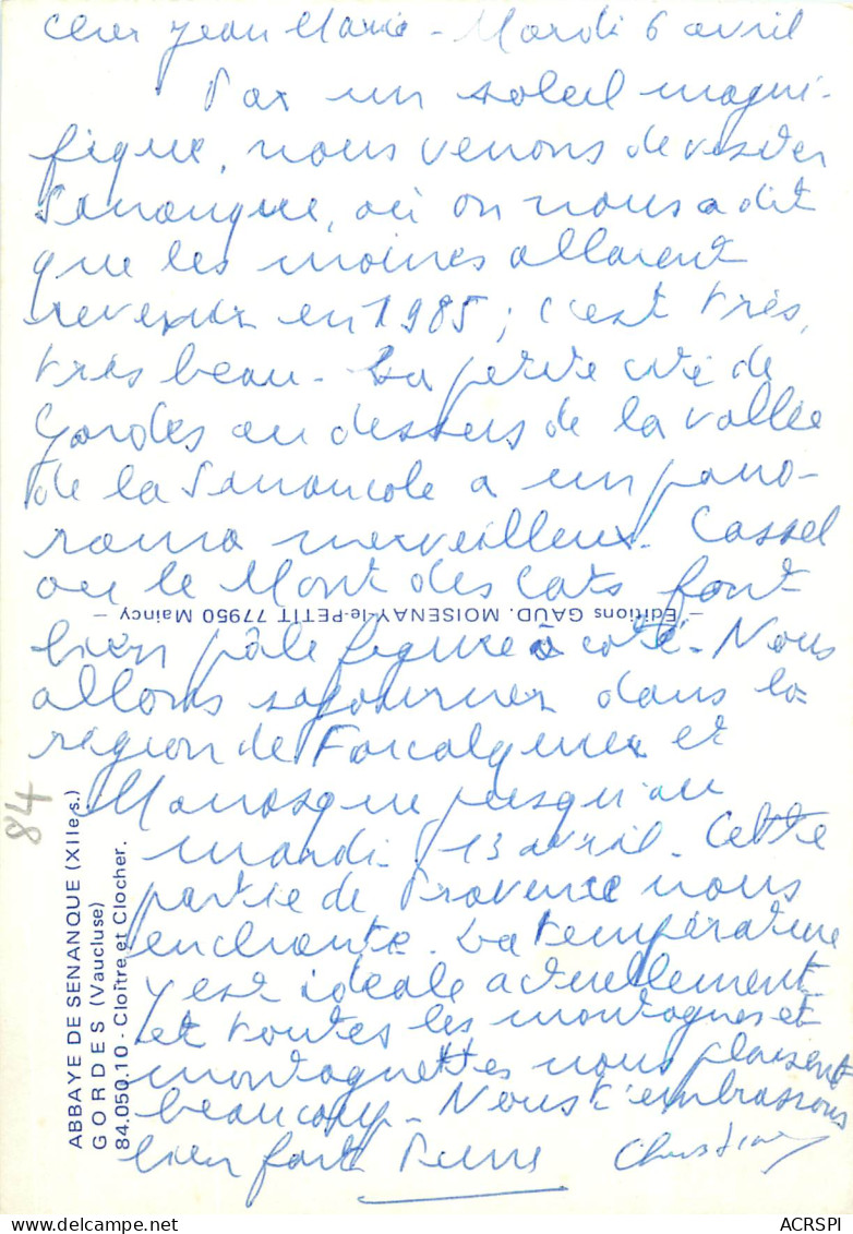 ABBAYE DE SENANQUE GORDES Cloitre Et Clocher 15(scan Recto Verso)ME2699 - Gordes