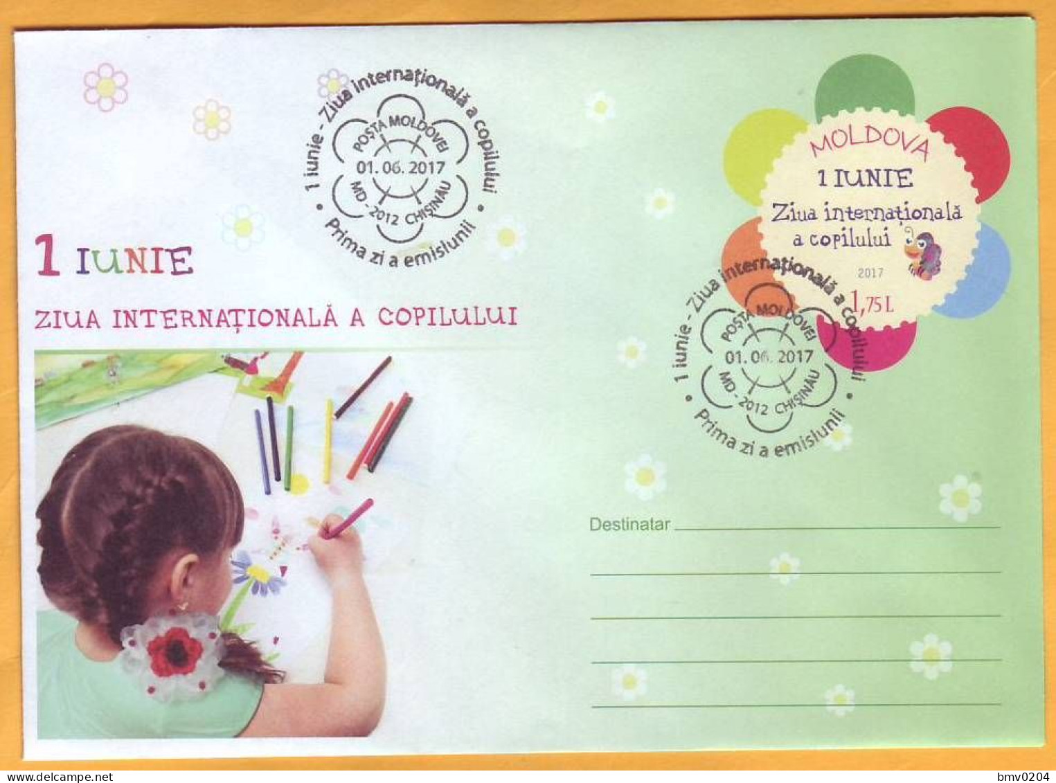 2017  Moldova Moldavie Moldau. FDC International Children's Day. Envelope With The Original Postal Stamp - Moldavië