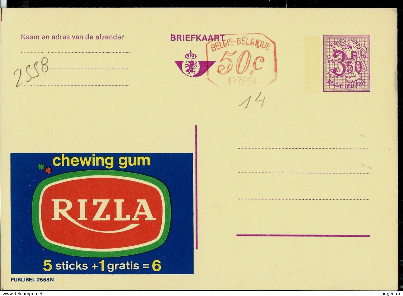 Publibel Neuve N° 2558 + P 014 ( Chewing Gum - RIZLA ) - Publibels