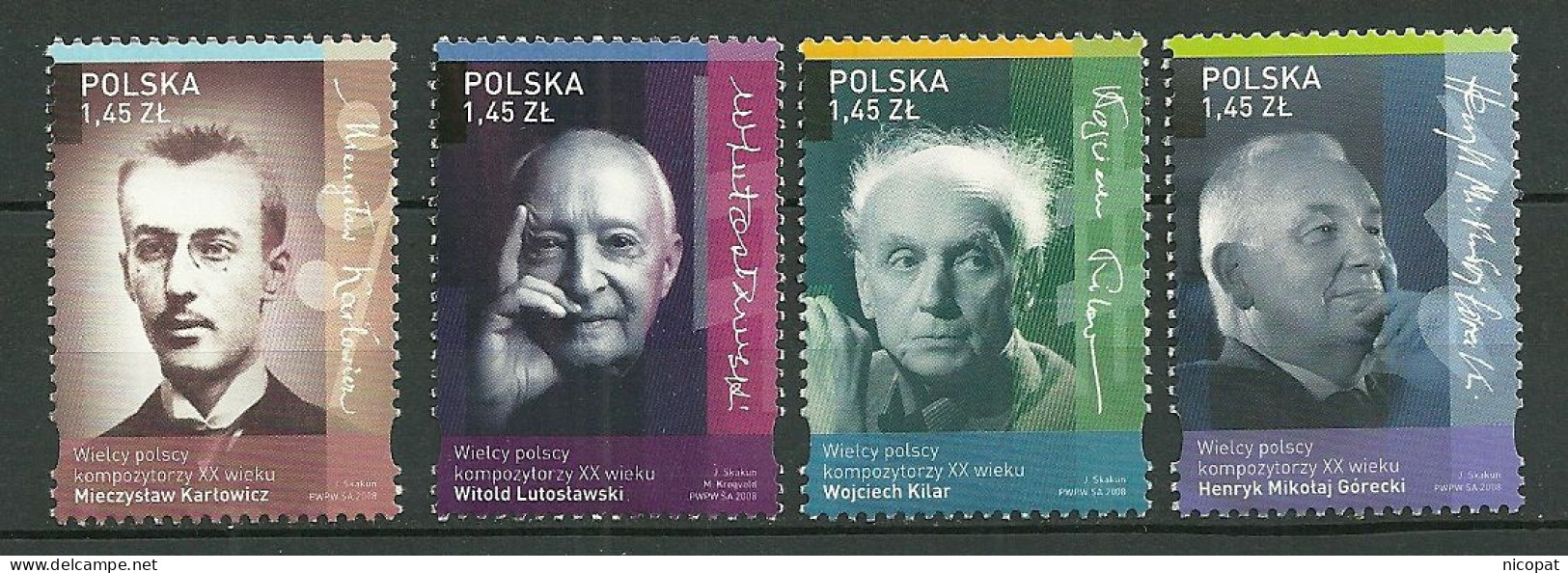 POLAND MNH ** 4122-4125 Musique Musicien Mieczyslaw Karlowicz Witold Lutoslawski Wojciech Kilar Henryk Mikolaj Gorecki - Neufs