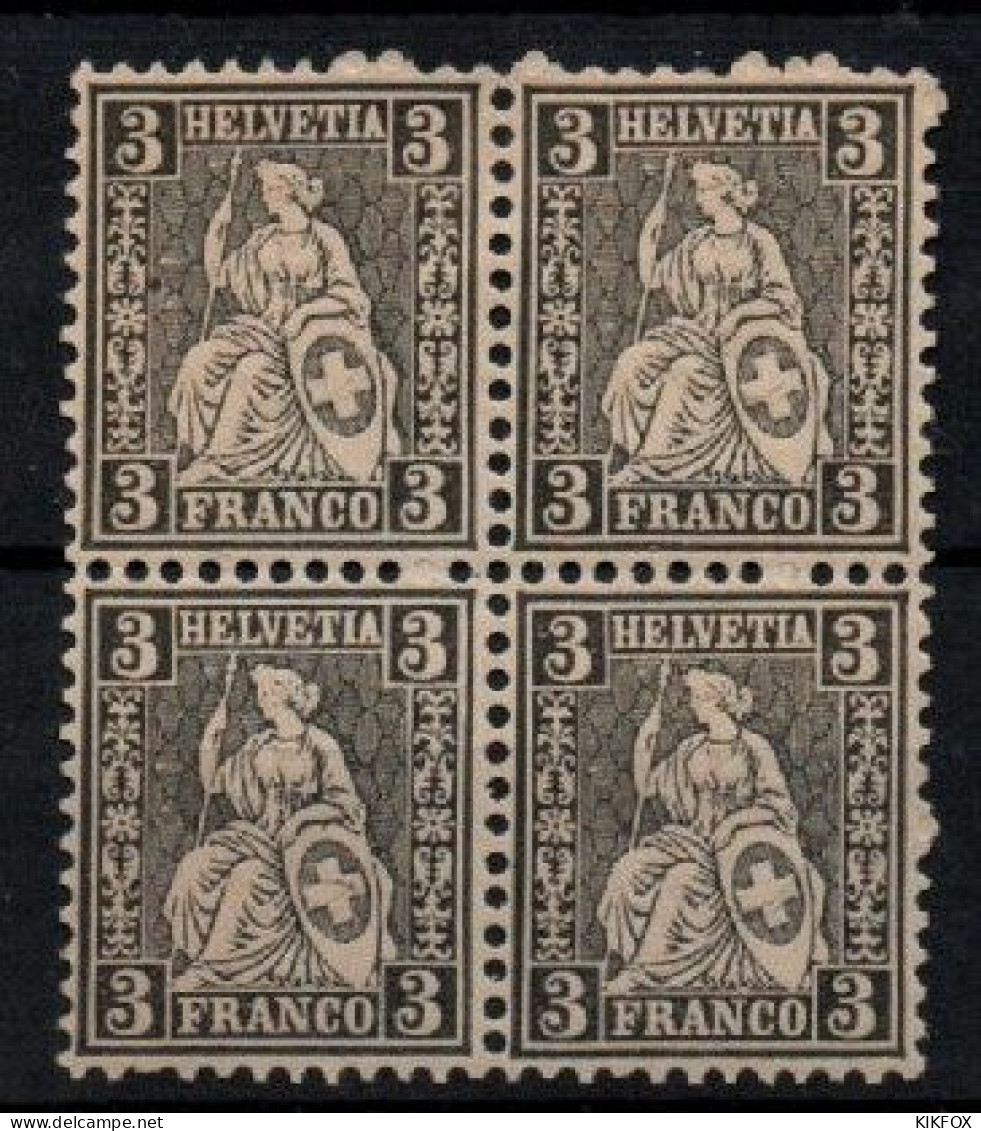 SUISSE ,SCHWEIZ, 1862, MI 21,  Y T 34, SITZENDE HELVETIA, VIERERBLOCK, POSTFRISCH, NEUF - Unused Stamps