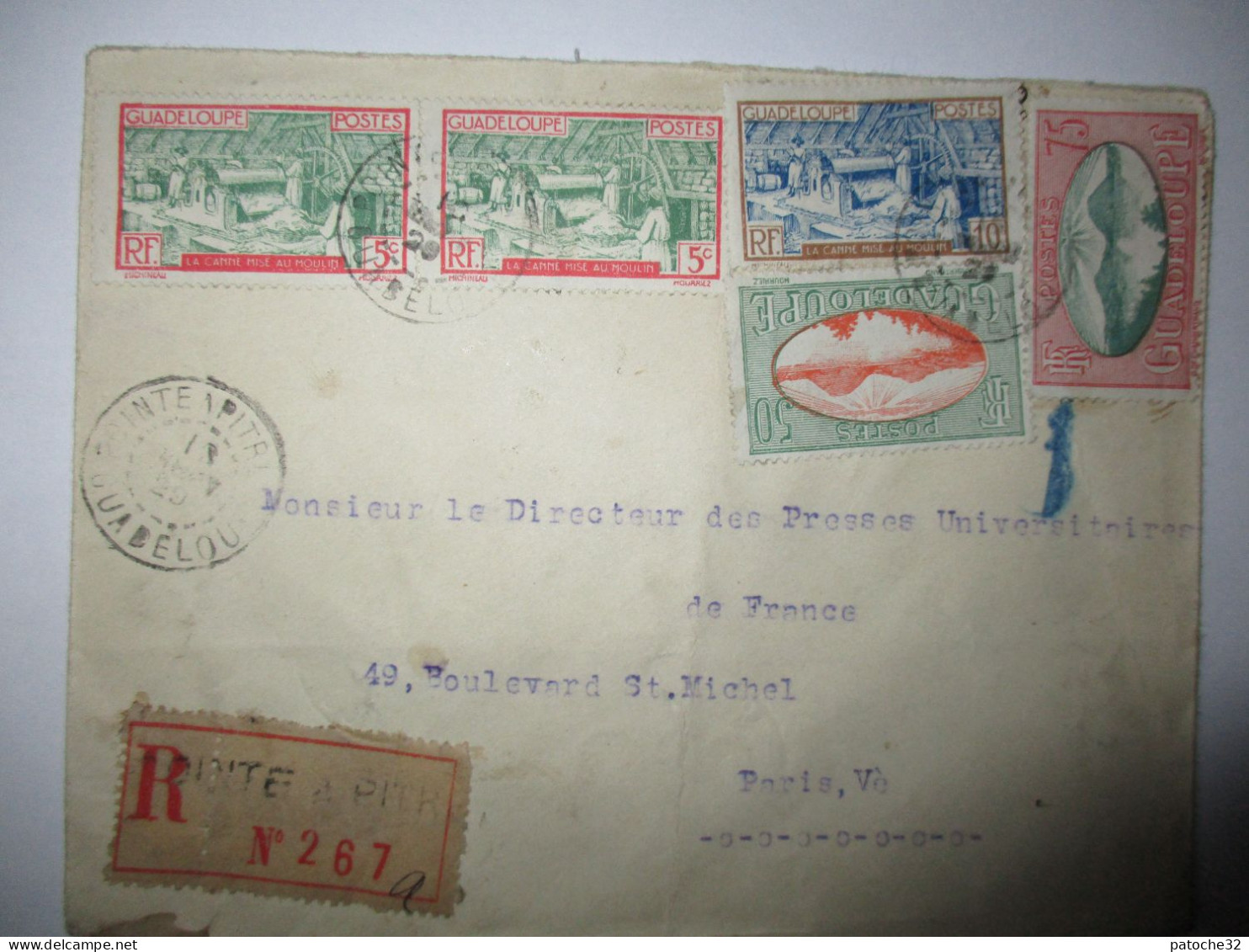 Enveloppe Recommandé 1929.Guadeloupe..pointe A Pitre..1929..adressé Directeur Des Presses Universitaires De France.paris - Lettres & Documents