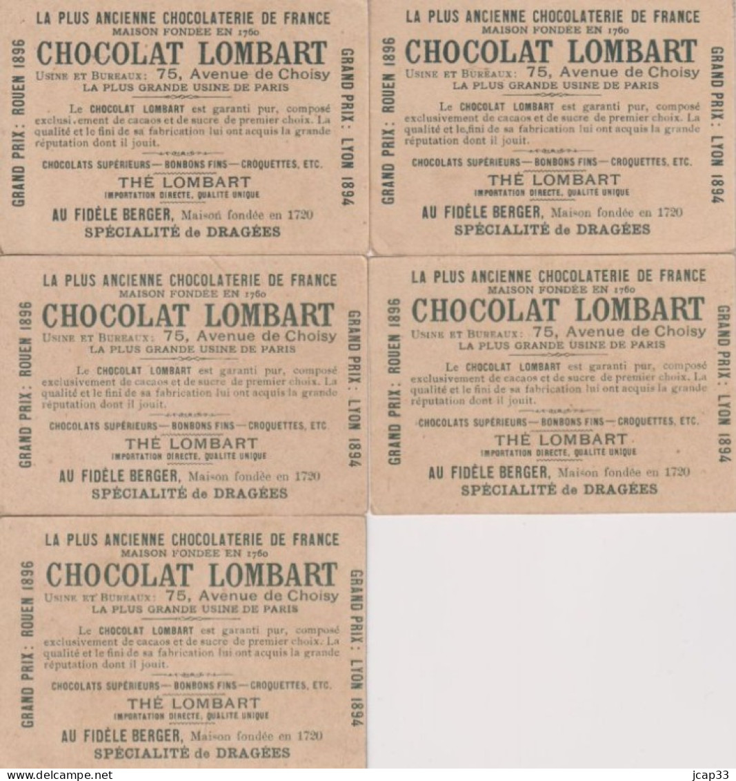 CHOCOLAT LOMBART  -  LOT DE 5 CHROMOS  -  CHATEAUX  - - Lombart