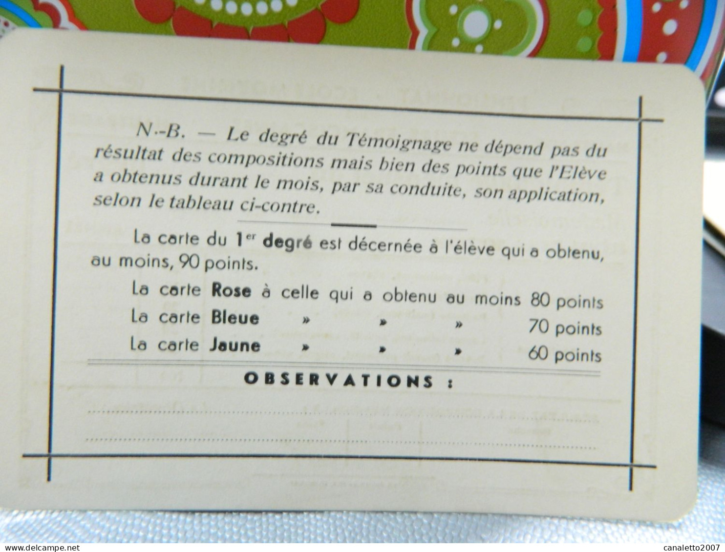 HAUTRAGE: TEMOIGNAGE MENSUEL DU PENSIONNAT ECOLE MOYENNE DES SOEURS FRANCISCAINES  DE MARIE LOUISE FENASSE EN 1959 - Diplomas Y Calificaciones Escolares