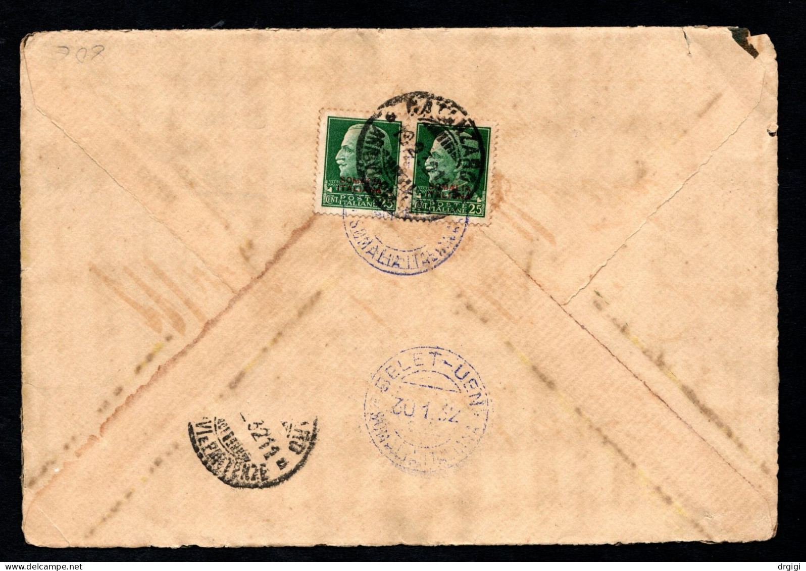 SOMALIA ITALIANA, BUSTA 1932, SASS. 165, BELET UEN X CATANZARO - RARO - Somalia