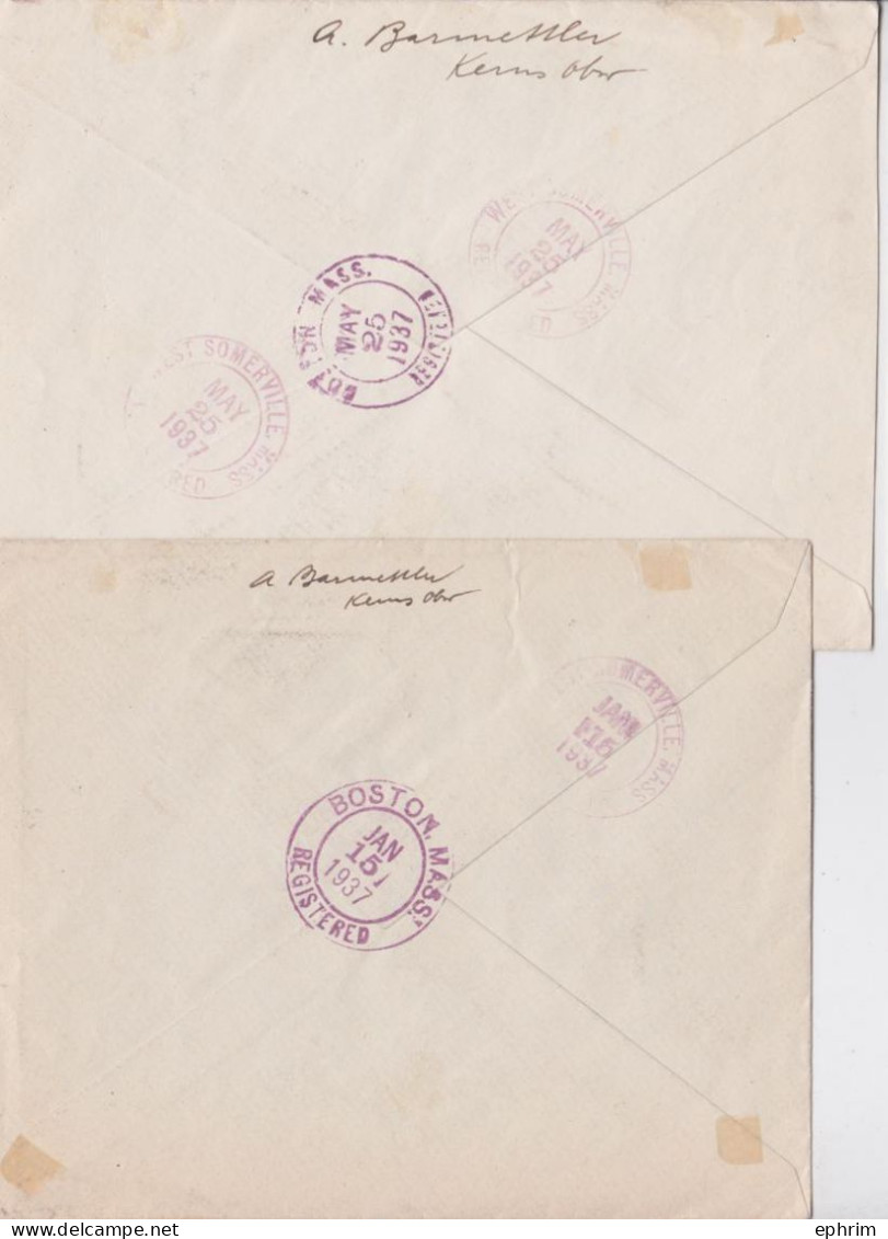 Kerns Obwalden Lettre Reocmmandée Timbre Pour Somerville Boston Usa Einschreiben Brief Briefmarke Lot De 2 Lettres 1937 - Lettres & Documents