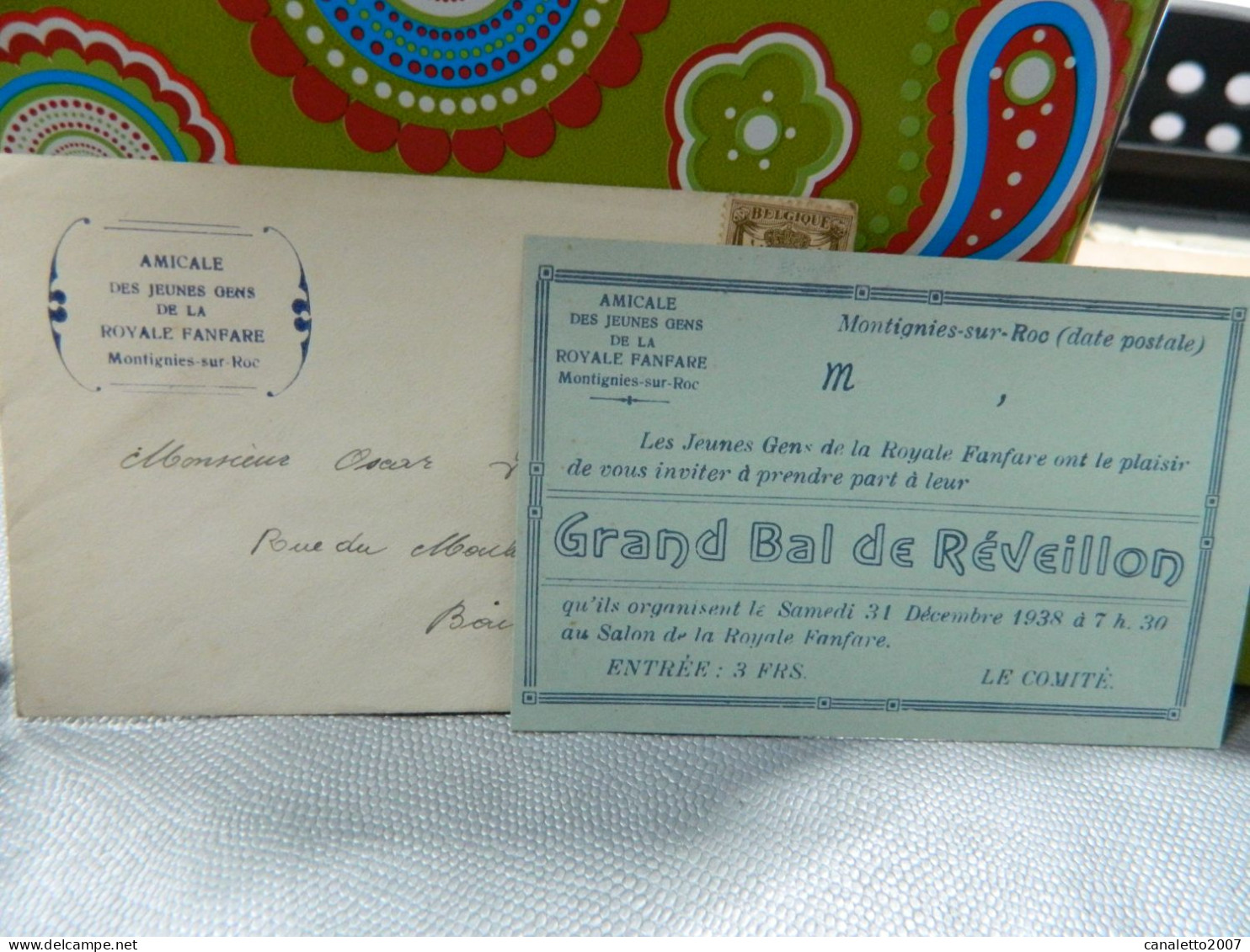 MONTIGNIES SUR ROC ::LETTRE A ENTETE DE L'AMICALE DES JEUNES GENS DE LA ROYALE FANFARE + INVITATION DU BAL DE 1938 - Unclassified
