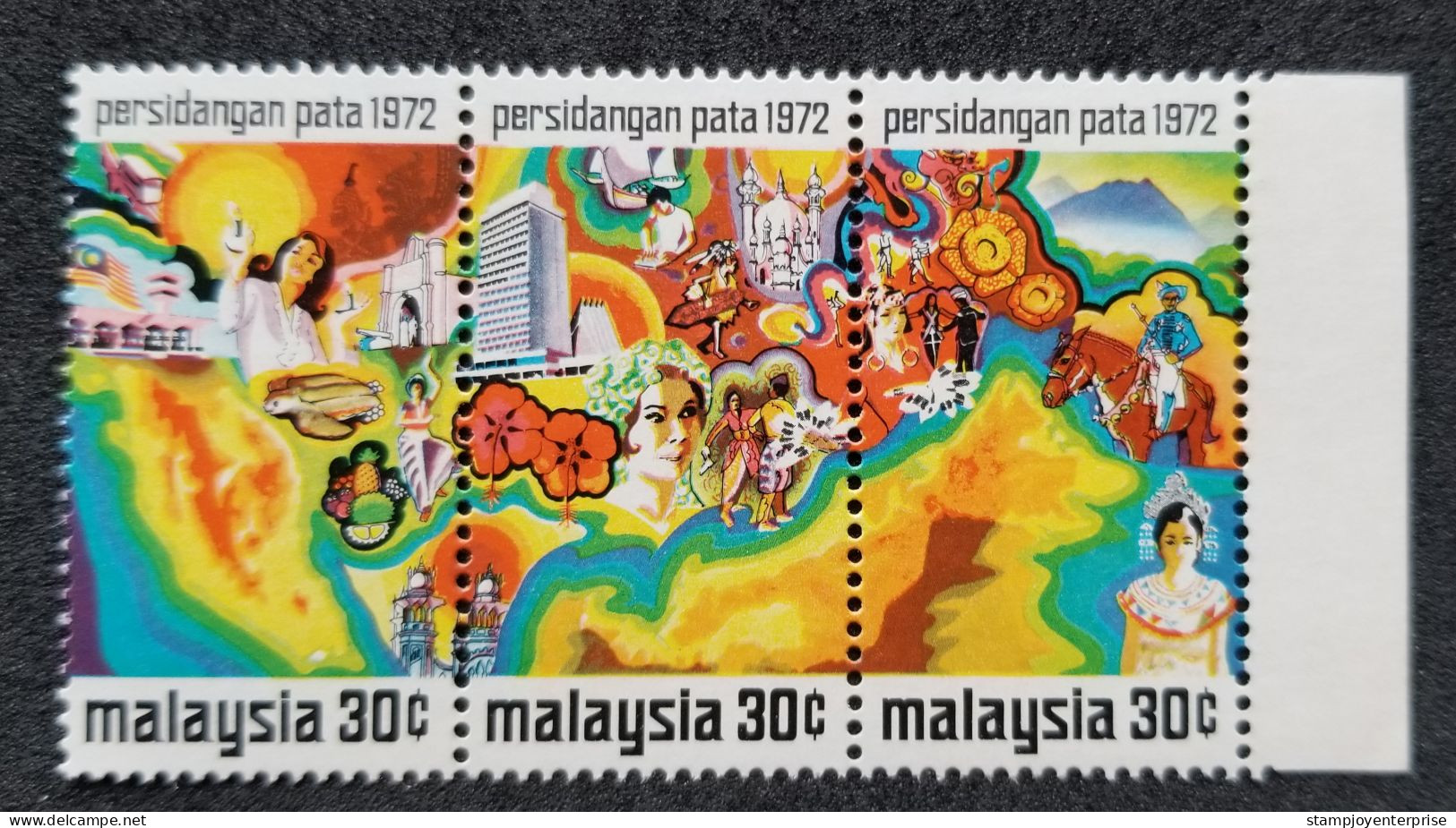 Malaysia PATA 1972 Map Turtle Dance Mosque Horse Fruit Durian Ship Flowers Mountain (stamp) MNH - Maleisië (1964-...)
