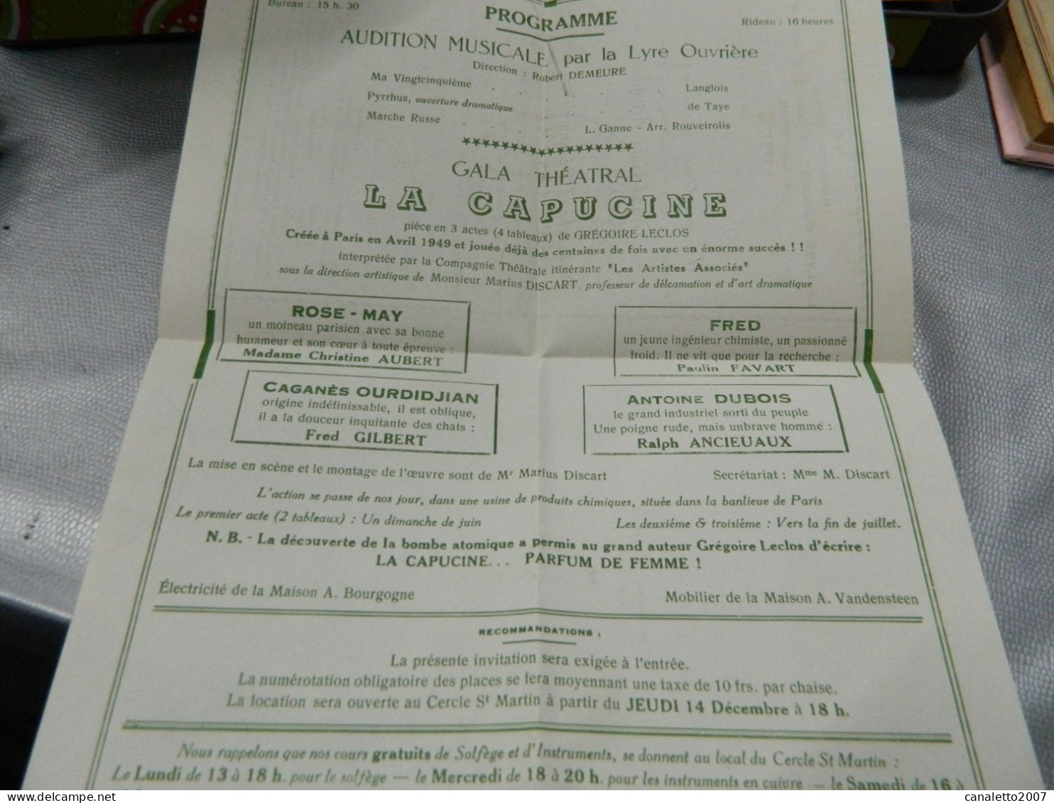 QUIEVRAIN:LETTRE A ENTETE DE LA LYRE OUVRIERE HORMOHIE ROYALE  DU CERCLE ST MARTIN AVEC LE PROGRAMME DU GALA EN 1950 - Sin Clasificación